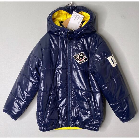 NWT Miki House Double B Blue/Yellow Reversible Puffer Jacket Boy 5/5T 120 cm - Picture 1 of 8